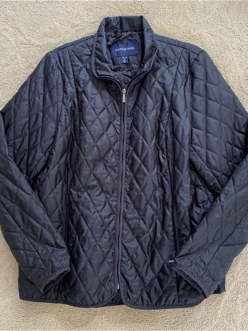 Lands' End Primaloft Quilted Jacket Womens XL T Black Full Zip Packable